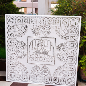 White Ganesha Lippan with Mirrors